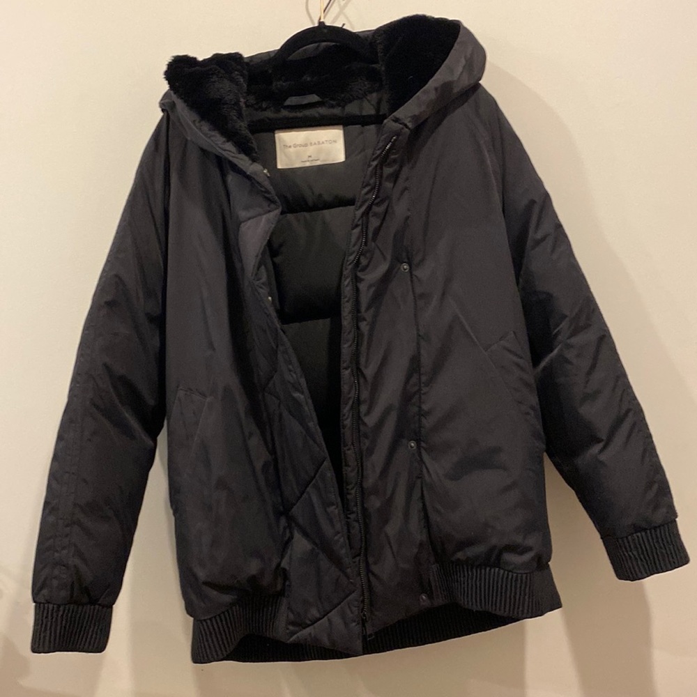 Babaton black down coat with hood